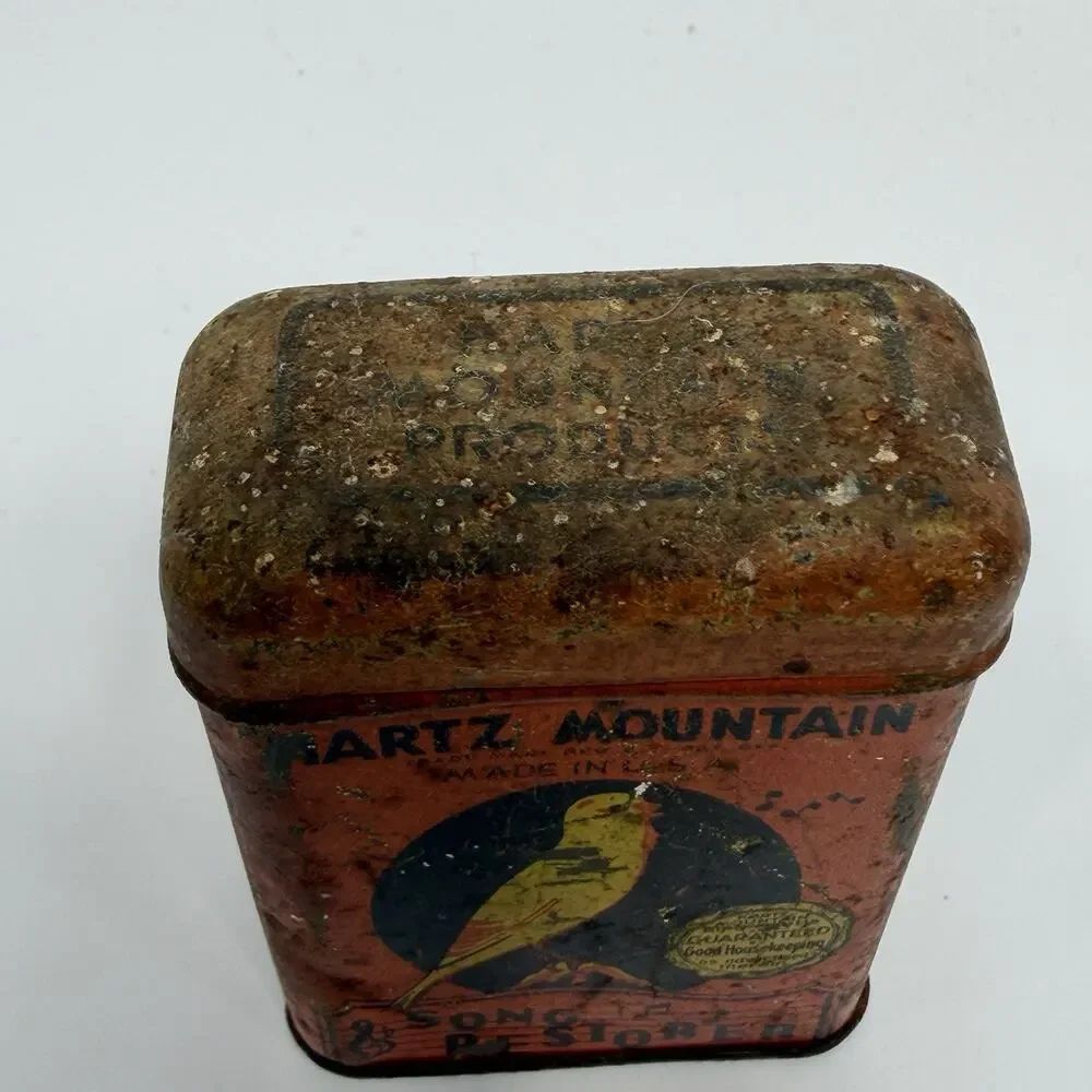 Vintage Hartz Mountain Song Restorer Bird Food Tin Orange Canary Seed USA